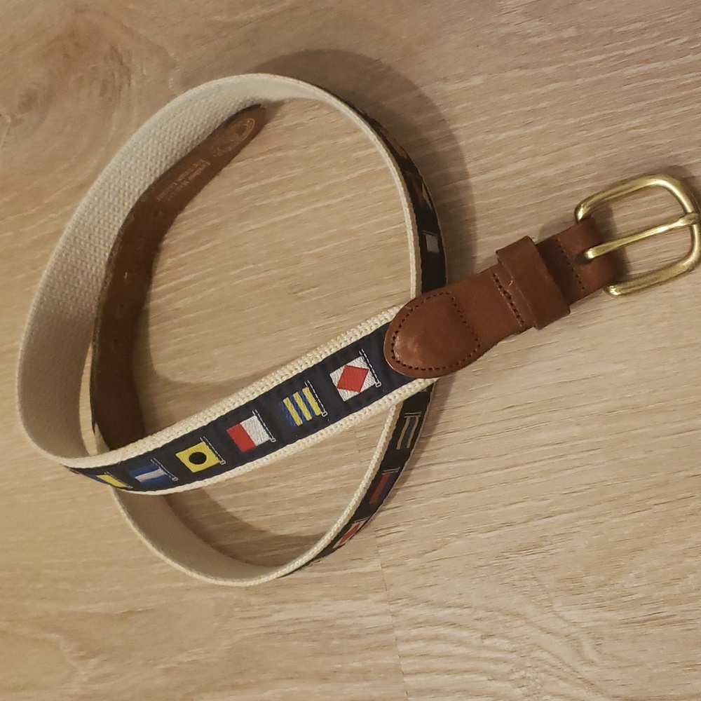 Vintage Nautical Flag Leather Sailing Belt Size 36